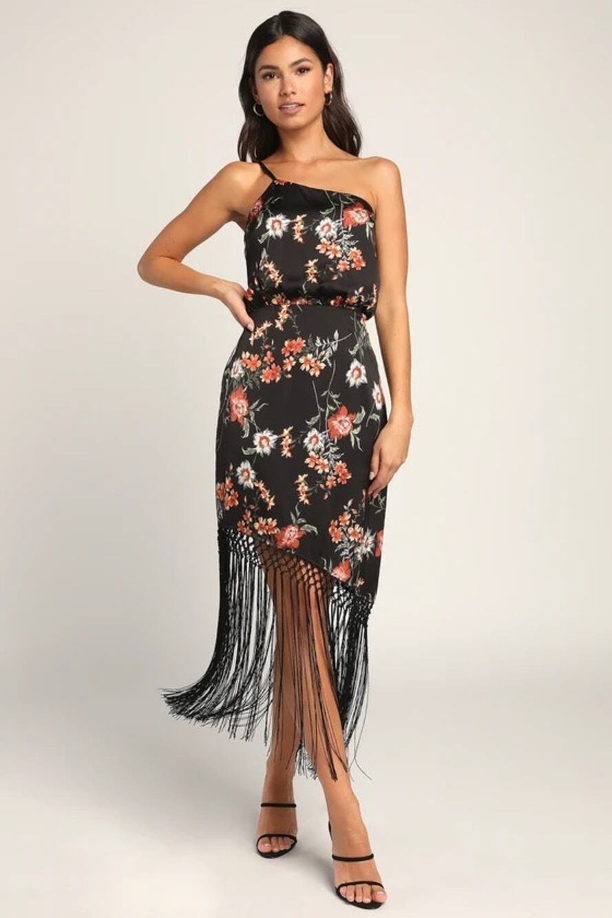 Lulus Pink Floral Fringe Dress